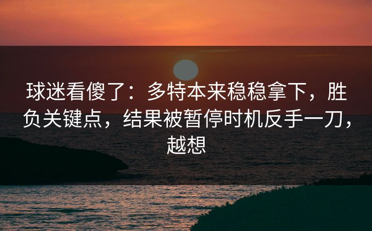 球迷看傻了：多特本来稳稳拿下，胜负关键点，结果被暂停时机反手一刀，越想